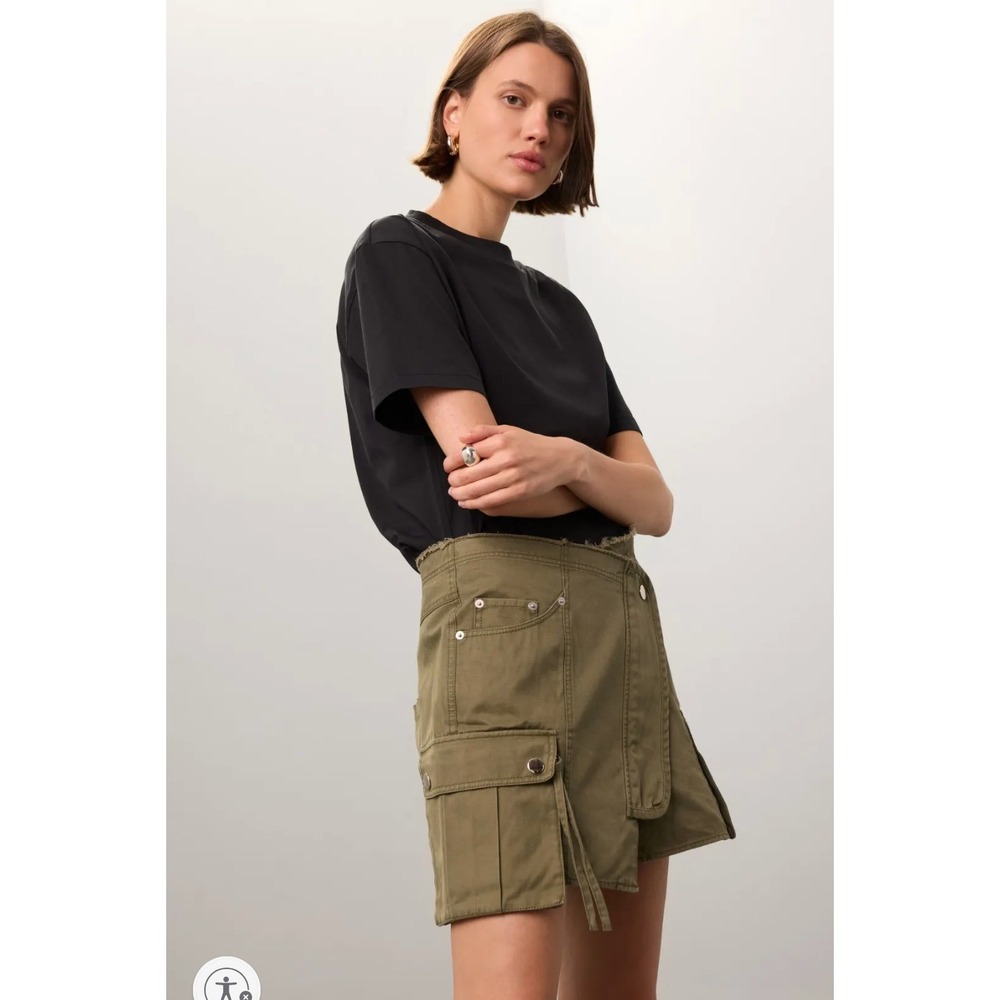 Marissa Webb Rave Mini Skirt Cargo Asymmetrical Army Green‎ Cotton Sz 10